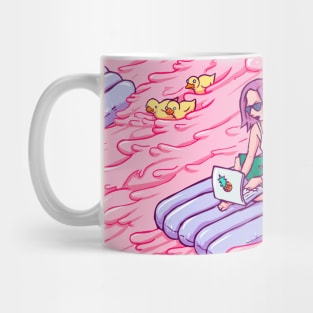 Millenial summer. Life of a freelancer in holidays time. hyperconnected women. digital woman generation. pop surrealist female power illustration Mug